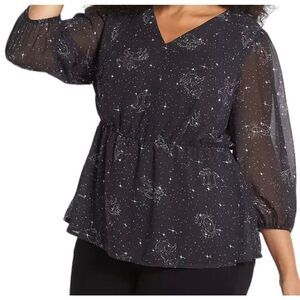 Lane Bryant V-Neck Peplum Top black Plus size 16